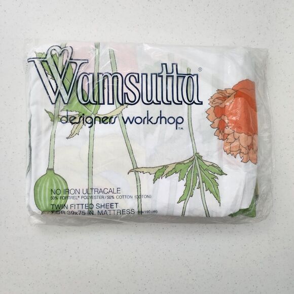 Vintage Wamsutta Ultracale Jay Yang Twin Fitted Sheet Growing Poppies New - Picture 1 of 5